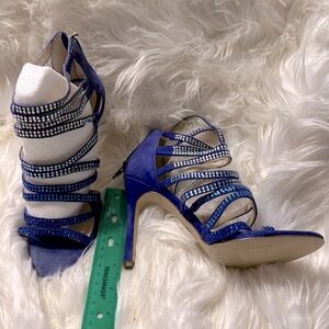 INC navy jeweled heels